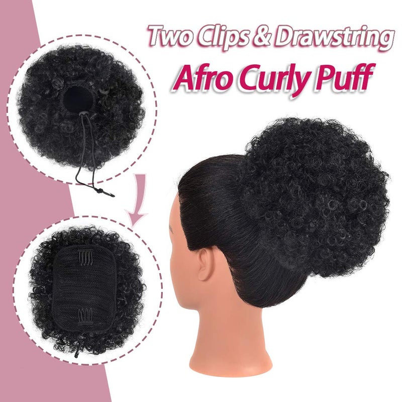rosmile Afro Puff Drawstring Ponytail Extension for Black Women, Premium Black 1B# 80gram Short Synthetic Afro Puff Ponytail for Natural Hair,Clip On Kinky Drawstring Curly Ponytail Bun - Image 4